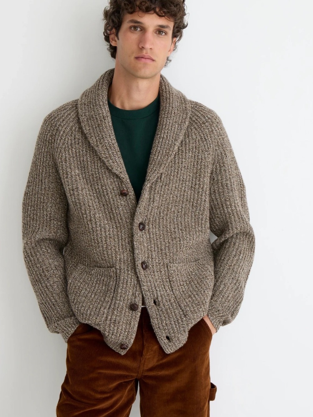 J.Crew Rugged Merino Wool-Blend Cardigan Sweater Marled Hazelnut
Brown M
